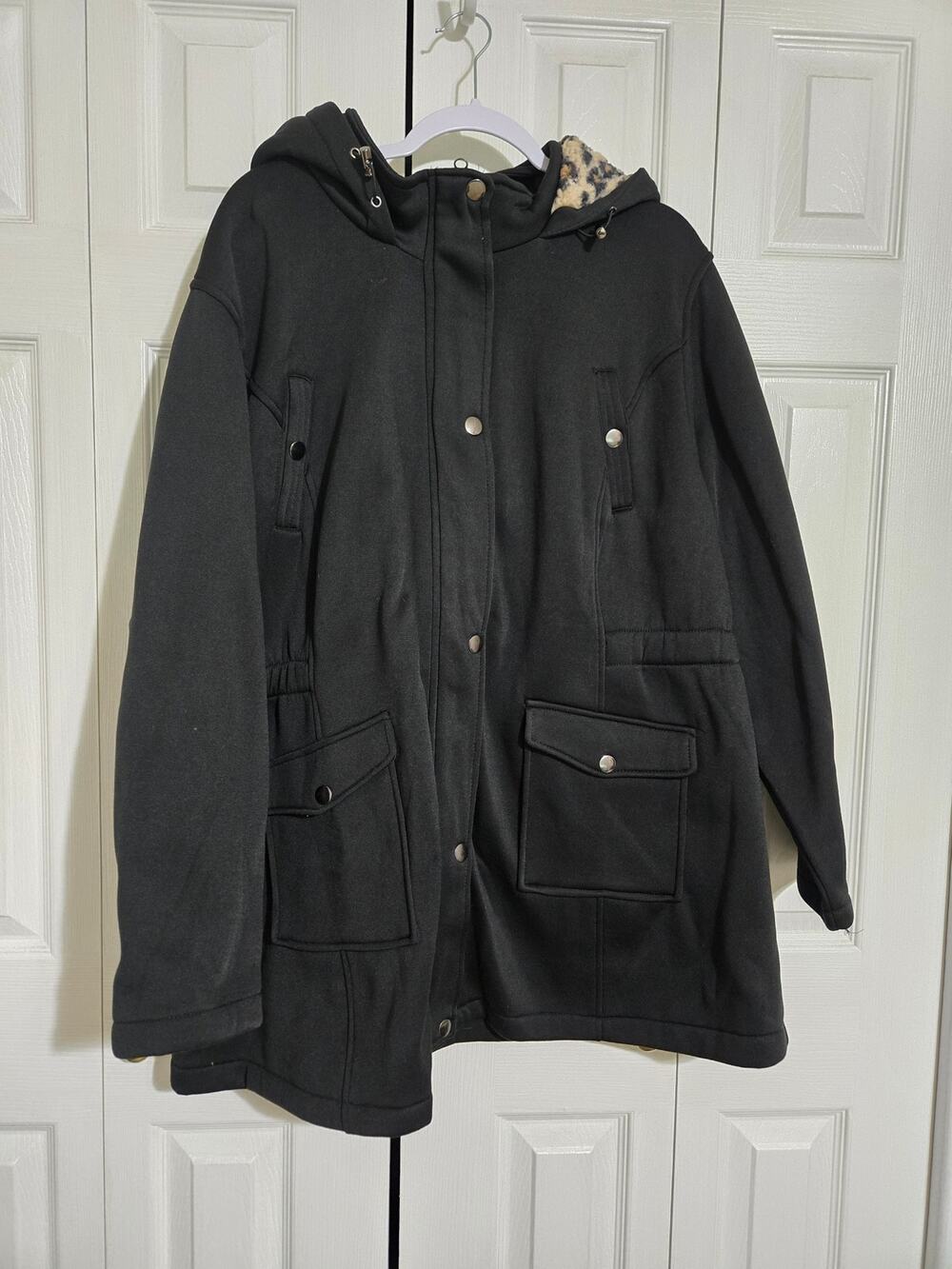 Big chill 3x women's black and leopard lined faux fur hood jacket new with tags